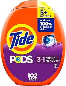 PODS laundry detergent pacs, 3-in-1 Stain Remover, Odor Fighter, Color Protector, 102 Count, HE compatible, Spring Meadow Scent