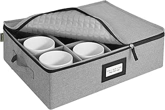 BALEINE China Storage Containers, Sturdy Quilted Wine Glass Storage, Plate Organizer with Carry Handles, Moving Boxes for Dishes, Cups, Mugs and Stemware (Mug, Hard Shell Grey)