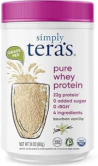 simply tera's Pure Whey Protein Powder - Grass Fed Vanilla Whey Protein Powder, Clean, Made Without Artificial Sweeteners, Non-GMO, Kosher, rBGH-Free, Soy-Free - 24 Oz