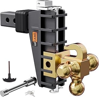 LOCAME Adjustable Trailer Hitch with Hook, Tri-Ball (1-7/8", 2", 2-5/16") Drop Hitch, Fits 2 Inch Receiver, 6" Drop Down Hitch, 17000 LBS Heavy Duty Truck, Solid Ball Mount, Gold, LC0084