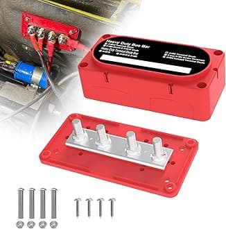 Heavy Duty Bus Bar 300A 12V Power Distribution Block with 5/16" (M8) 4-Posts Terminals Block with Cover for Automotive, Marine, Battery System(Red)