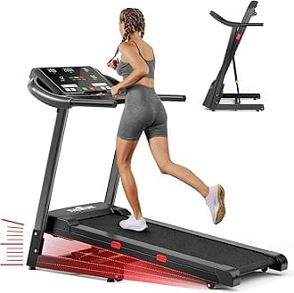 THERUN Tilt Treadmill, 0-12% Automatic Tilt Treadmill for Running and Hiking, Weight Capacity 360KG, Wide Treadmill, 3.0Hp, 18" Led Screen, 2 Layers with C Absorption