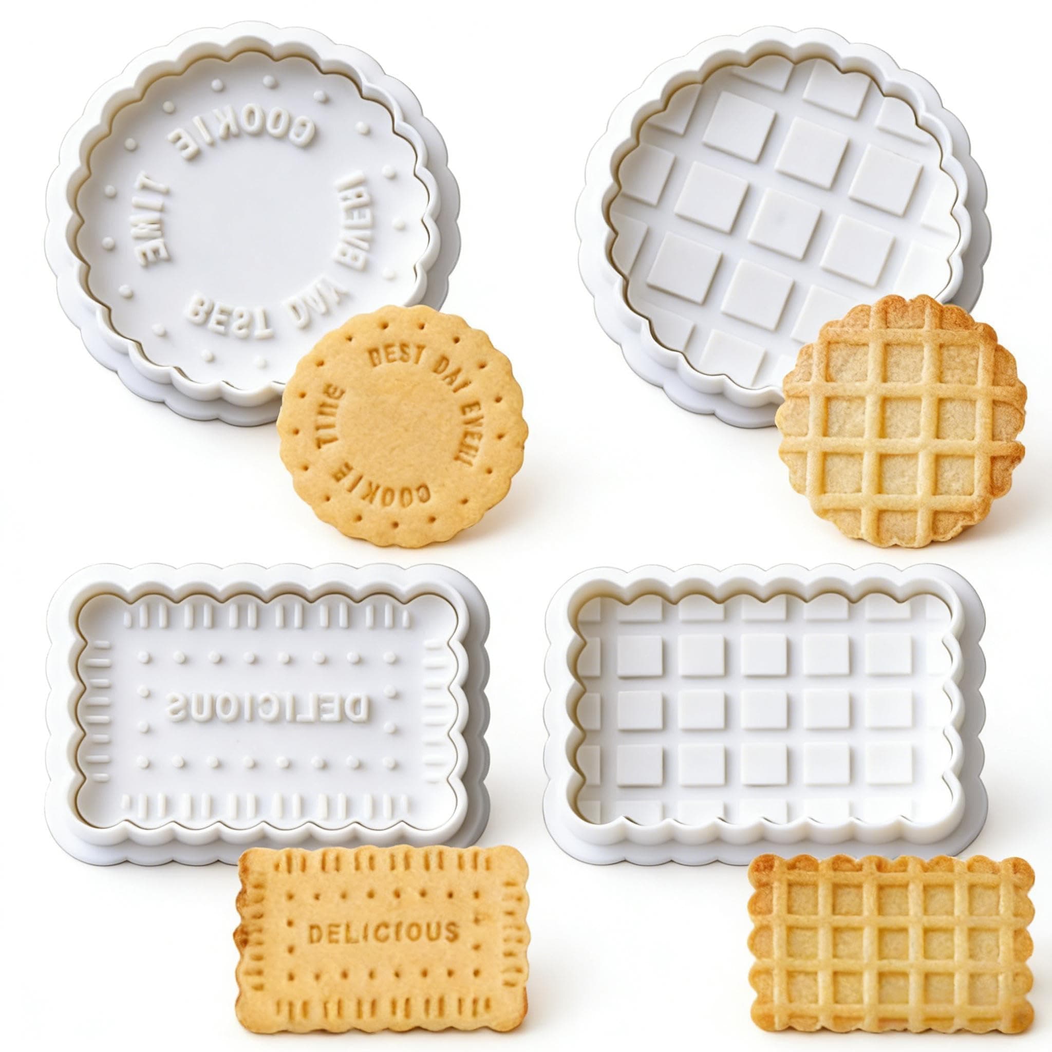 Cookie Stamps Set, 4 Pcs Cookie Press Mold, 3D Classic Cookie Cutter with Plunger Stamp, 4 Styles Funny Cookie Biscuit Molds for Treats DIY Baking, Cake, Pastry