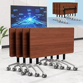 6-8 Person Conference Table Folding Conference Table for Office,Training, Seminar,Schools Modern Wood Conference Meeting Room Table Large Rectangular Conference Room Tables (4, Walnut 2, 47in)