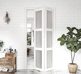 BARNER HOME Bifold Doors for 36"x 80" Opening, Tempered Frosted Glass Folding Door with Hardware Kit, Preassembled White Interior Bifold Barn Door for Pantry Closet Laundry