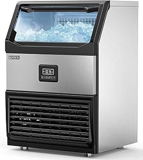 ROVSUN 440lbs/24h Commercial Ice Maker, Large Freestanding Ice Machine with 77lbs Storage Bin & LCD Control Panel for Restaurant Bar Cafe Home Office, Includes Connection Hoses & Scoop