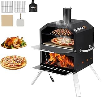 Pizzello Grande Outdoor Wood-Fired Pizza Oven - 16inch 2-Layer, Stone, Peel, Grate, Cover - Camping & Backyard BBQ