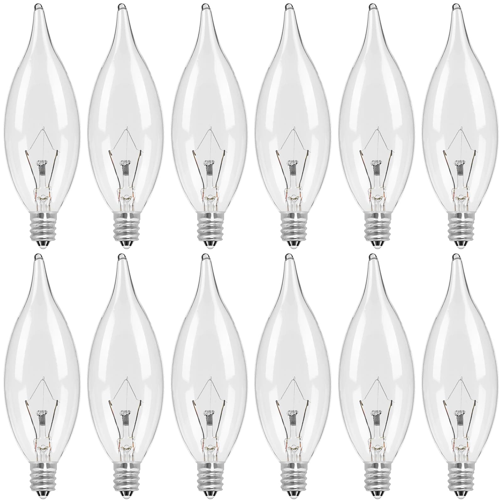 12 Pack E12 Candle Light Bulbs 40W Warm White 2500K 380 Lumen Dimmable Ceiling Fan Hanging or Outdoor, CA10 Clear Bulbs
