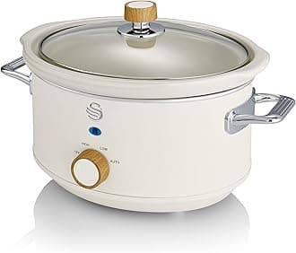 Salton Nordic-Style Slow Cooker with Removable Ceramic Pot, 3.5 Litre, Cotton White