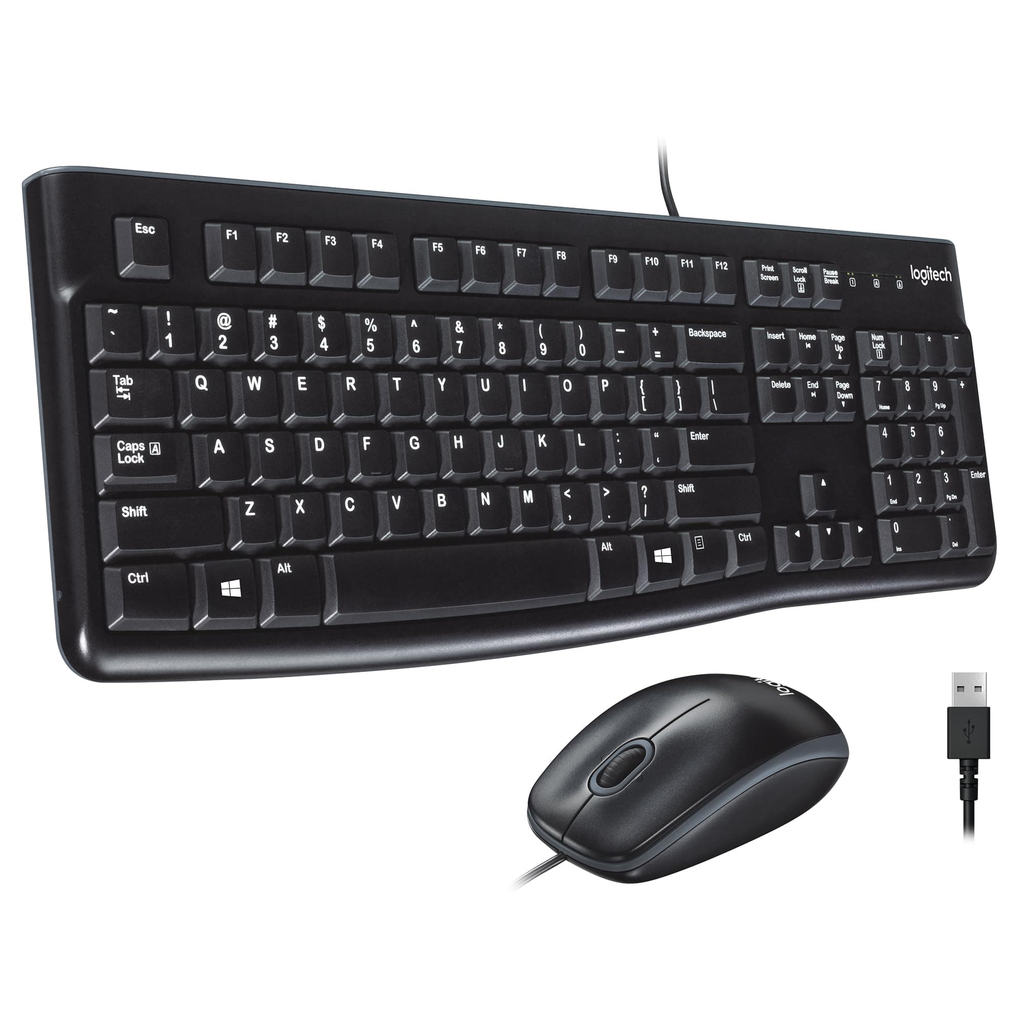 Logitech 920-002565 MK120 Wired Desktop Keyboard and Mouse Set, USB - US Layout, Black