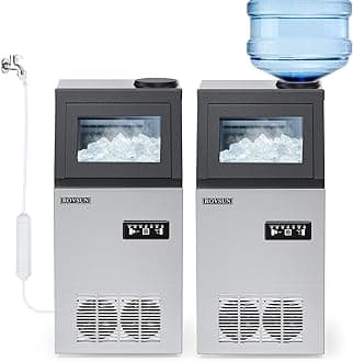 Commercial Ice Maker Machine 110LBS/24H with 2 Water Inlets, Freestanding Ice Machine with 24lbs Storage Bin, Ice Scoop & Water Filter for Home Office Restaurant Bar Cafe