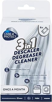 Care+Protect 3-in-1 Washing Machine and Dishwasher Cleaner - Descaler - Degreaser and Hygienizer - Removes Limescale - Residuals - and Prevents Bad Odours - 6 Sachets for 6 Months Supply