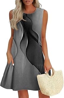 Beach Dresses for Women 2025 Vacation,Lightning+Deals Summer Sleeveless Tank Dress Boho Sundresses Ruffle Casual Floral A-Line Hawaiian Mini Dress Beach Vacation Clothes Light Gray L