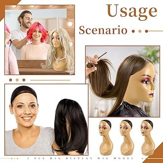 Leinuosen 6 Pcs Female Realistic Mannequin Head for Wigs 19" Lifelike Plastic Manikin Head Display Heads for Sunglasses Earrings Jewelry Display, Beauty Accessories, Brown, 3 Makeup Styles