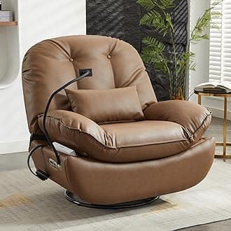 Deolme Oversized Electric Recliner with USB Ports, 360° Swivel, Smart Control - Brown Faux Leather