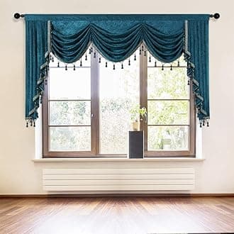 Thick Chenille Window Curtains Valance for Living Room Waterfall Valance for Bedroom (Valance,Peacock Blue, W98)