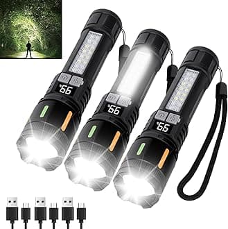 Flashlights High Lumens Rechargeable 3 Packs, 900,000L Handheld Tactical Led Flashlight High Powered with 5 Light Modes, Cob Side Light, USB C, Zoomable, Super Bright Flash light for Emergency