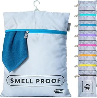 MUMI Travel Laundry Bag – Mesh Laundry Bags for Delicates with Hanger & Pouch | Delicates Bag for Washing Machine | Large Laundry Net Bag for Travel, Gym, Baby Clothes, and More, Blue, L