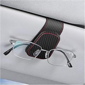 AICEL Sunglasses Holders for Car Sun Visor, Leather Eyeglasses Hanger Mounter, Magnetic Glasses Holder and Ticket Card Clip, Auto Interior Accessories Universal for SUV Pickup Truck (Carbon Fiber)