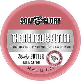 Soap & Glory The Righteous Moisturizing Body Butter - Hydrating Vegan Body Moisturizer for Dry Skin with Shea Butter, Vitamin E & Rosehip Seed Oil - Rich Cream for Women & Men (50ml)