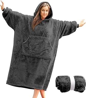 WinkcaoOversized Wearable Blanket Hoodie Women Men Adults, Extra Thick Warm Fleece Hoodie Blanket Women with Giant Hood & Pocket, Cozy Hooded Blanket Women as Gifts for Her, Dark Gray