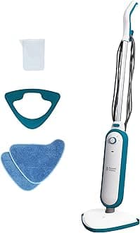 Russell Hobbs Upright Steam Mop, 1.4kW Power, 380ml Water Tank, 30-Second Heat-up, 15-Minute Run-Time, Sealed Hard Floors, Tiles, Vinyl Flooring, Carpets, Rugs in White & Aqua, RHSM1001-G