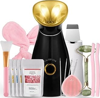 Colorfarm Facial Steamer Nano Ionic: Face Steamer Home Spa Kit Deep Cleaning Unclogs Pores Sinuses Inhaler with 8 Skin Care Tools - Relaxing Self Care Skincare Beauty Gifts for Women (Black Gold)