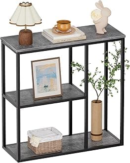 WOHOMO Console Table, 12 Inch Narrow Entryway Table with 3-Tier Storage Shelves 31.5 Inch Industrial Sofa Table Small Hallway Table for Living Room Grey