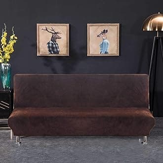 PETCUTE Armless sofa cover stretch futon cover armless folding sofa bed cover velvet Dark brown
