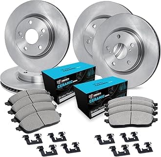 R1 Concepts Front Rear Brake Pads and Rotors Kit| Brake Rotors| Brakes and Rotors Kit Front and Rear| Ceramic Brake Pads and Rotors Kit|Hardware| Fit 2018-2022 Genesis G70; Kia Stinger