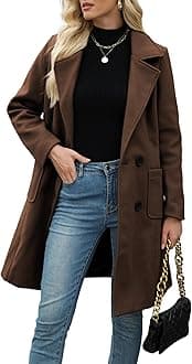 Women Winter Wool Blend Camel Mid-Long Coat Notch Double-Breasted Lapel Jacket Outwear