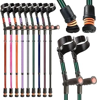 Flexyfoot Shock Absorbing Soft Grip Double Adjustable Crutches - Pair - British Racing Green - Improve Safety, Improve Grip, Reduce Shocks & Jarring