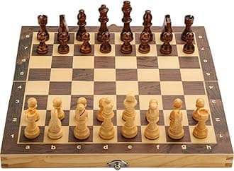 15" x 15" Magnetic Wooden Folding Chess Set with 2 Extra Queens, Handmade Game Board Interior for Storage for Adult Kids Beginner Large Chess Board Gift