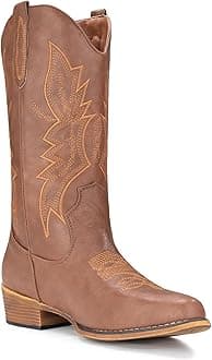 IUV Cowboy Boots For Women Western Boots Cowgirl Boots Pull On Pointy Toe Mid Calf Boots