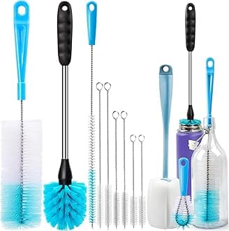 Holikme Bottle Brush Tube Cleaning Lab Set with Long Handle, Cup Cleaner for Washing Narrow Neck Beer Wine Decanter Pipes Lids Sinks Cap Covers, Azul
