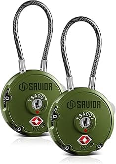 Savior EquipmentSavior Equipment Quality TSA-Approved 3-Digit Combination Cable Travel Luggage Locks for Rifle Bag Firearm Gun Case Accessories Ammo Boxes Outdoor Storage, Olive Drab Green, 2-Pack