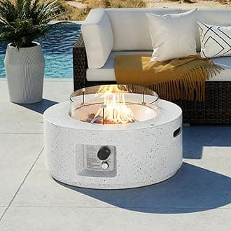 COSIEST Outdoor Propane Fire Pit Coffee Table, 28-inch Terrazzo Round Base Patio Heater, Certified, 40,000 BTU Stainless Steel Burner, Wind Guard, Free Lava Rocks, Waterproof Cover