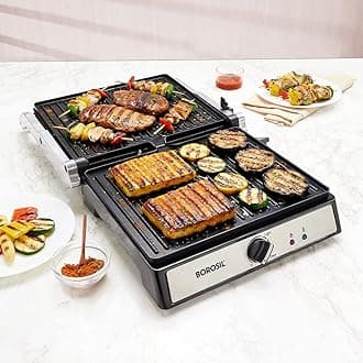 Borosil 2000W Super Jumbo Grill Sandwich Maker | Can Make 4 Jumbo Sandwich At a Time | Oil Drip Tray Collector | Non-Stick Coating Plates Opens to 180° | Power Indicators | 2 Year Warranty