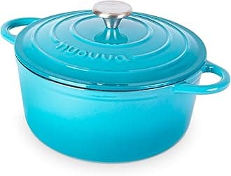 Nuovva Enamelled Cast Iron Dutch Oven Pot with Lid – 5 Quart Casserole Dish – Ceramic Dutch Oven for Bread Baking, Roasting, Braising & Stews – Oven Safe up to 500°F – 24cm Blue