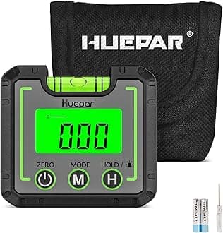 Huepar Digital Level Angle Gauge Mini Angle Finder Level Box with V-Groove Magnetic Base&Backlit LCD Bevel Gauge Inclinometer for Carpentry,Building, Automobile, Masonry - 0~360° Fast Measurement AG01