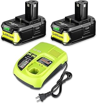 2Pack 6.0Ah P108 Batteries +P117 Charger Combo Replacement for Ryobi 18v Battery P108 P107 P104 P105 P102 P103 Charger with 260051002 P117 P118 P113 BCL1418