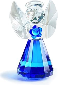 HDCRYSTALGIFTS 3.5'' Blue Crystal Guardian Angel Figurine,Glass Christmas Angel Ornaments Statue Gifts for Women, Art Collectible Figurines for Home Decor