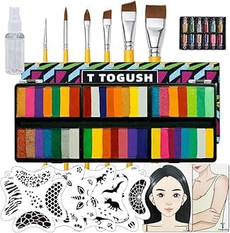 Face Painting Kit 240g Split Cakes Rainbow Face Paint Palette Professional Water Colors for Kids Adults with Glitters,Stencils,Practice Boards,Brushes for Halloween Body Paint