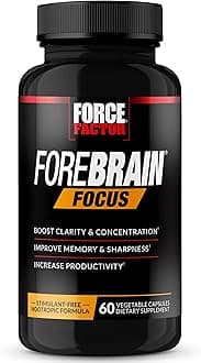 Forebrain Focus Brain Booster, Brain Supplement to Boost Clarity & Concentration, for Memory & Sharpness & Increase Productivity, Nootropic Brain Support Supplement, 60 Capsules, Black (FFS-00923-FG)