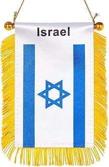 WXTWK 3 X 5 Inch Israel Flag israeli Window Hanging Flag Small Mini Car Flags Banners Rearview Mirror Decoration With Suction Cup Golden Fringy Banner