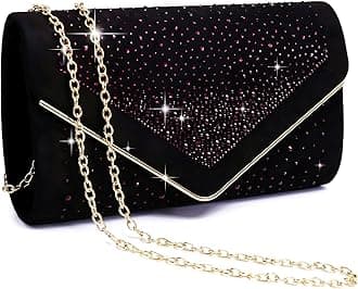 Dasein Women Rhinestone Evening Bag Faux Suede Clutch Formal Party Sparkly Purses Cocktail Wedding Handbag