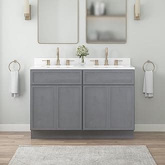 Vanity Art 48 Inch Bathroom Vanity Base Cabinet Double Sink Top (Without Sink), Soft Closing Door, Storage Unassembled Cabinet, Smoke Grey, 2ea 24 Inch Cabinet Combo