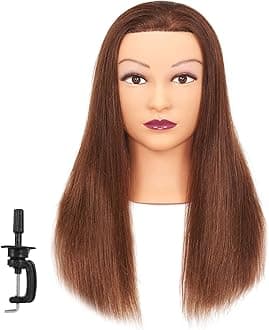 HAIRGINKGO Mannequin Head 20"-22" 100% Human Hair Hairdresser Training Head Mannequin Doll Head Cosmetology Manikin Training Head Hair for Practice Cutting Braiding with Free Clamp Holder 92022LB0414