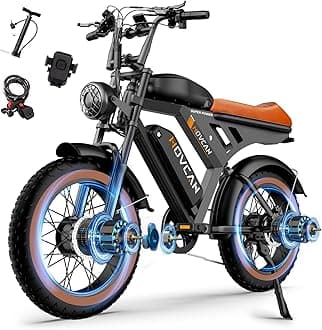 MOVCAN V30PROMAX Dual Motor Dual Battery Electric Bike for Adults Peak 3000W Motor, 37.5MPH &120Miles, 20" Fat Tire Electric Motorcycle Bike, 5-Layer Full Suspension for Commuting/ Off-roading,Brown