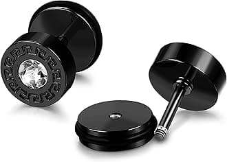 FIBO STEEL 3-4 Pairs Stainless Steel Mens Stud Earrings for Men Women Ear Piercing Plugs Tunnel